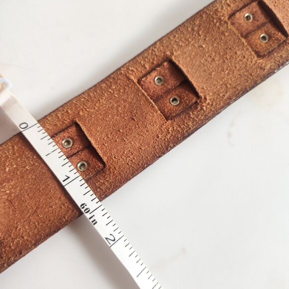 Fossil Belt Large Size 39" Waist Leather Western Brown Woven Studded Textured - Picture 9 of 10